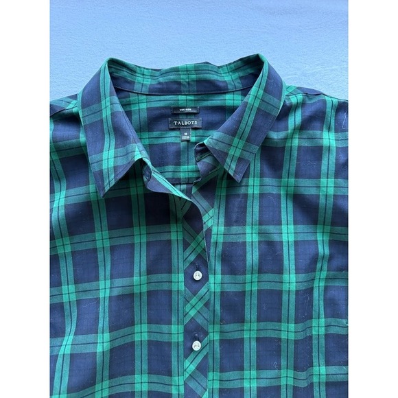 Talbots Tunic Shirt Women Size 18 Multicolor Plaid No Iron Cotton Stretch Casual - Picture 11 of 14